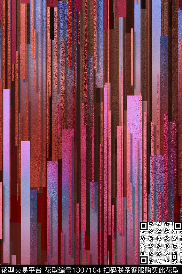 几何香云纱线条花卉数码印花华亿平台下载（图片编号: 1307104） - 瓦栏（Walan）