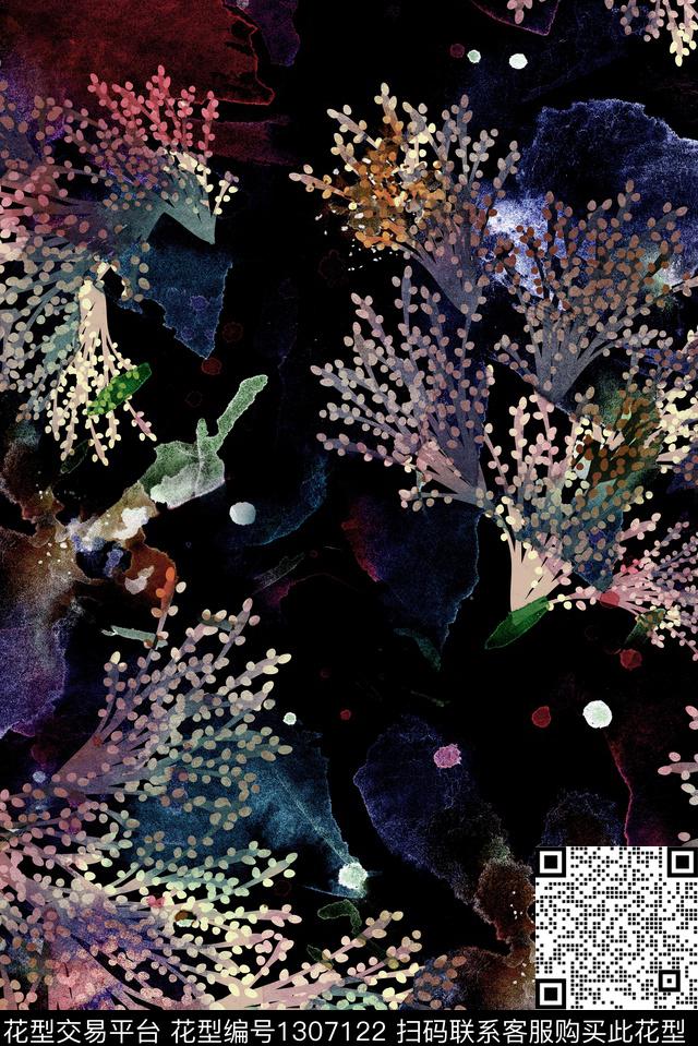 水彩树枝纹理数码印花华亿平台下载（图片编号: 1307122） - 瓦栏（Walan）