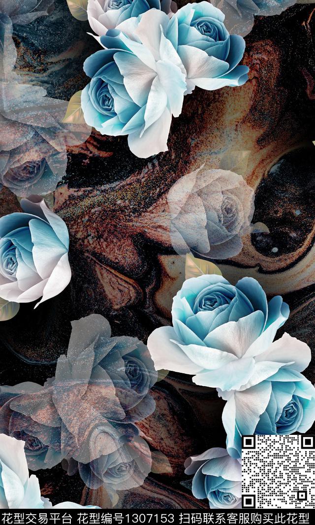 彩底花卉花卉满版散花数码印花华亿平台下载（图片编号: 1307153） - 瓦栏（Walan）