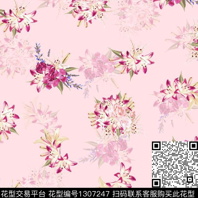 数码华亿平台手绘花卉手绘花卉女装数码印花华亿平台下载（图片编号: 1307247） - 瓦栏（Walan）