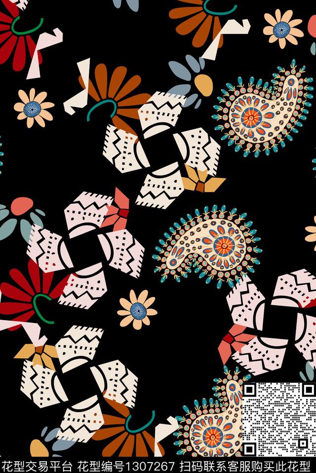 佩斯利大牌风民族花卉传统印花华亿平台下载（图片编号: 1307267） - 瓦栏（Walan）