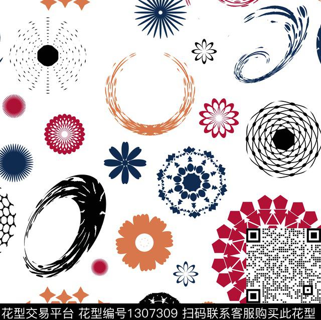 几何抽象花环传统印花华亿平台下载（图片编号: 1307309） - 瓦栏（Walan）
