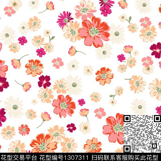 白底花花卉抽象传统印花华亿平台下载（图片编号: 1307311） - 瓦栏（Walan）