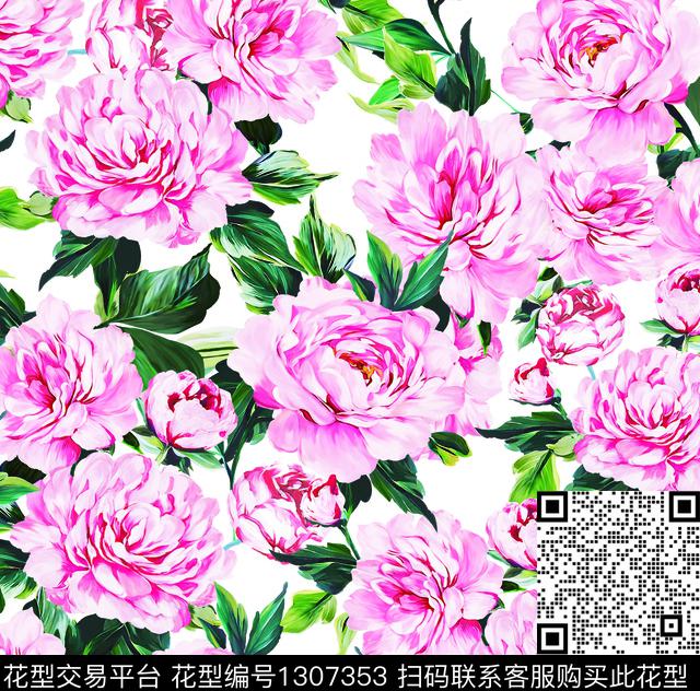 数码华亿平台大粉花牡丹数码印花华亿平台下载（图片编号: 1307353） - 瓦栏（Walan）
