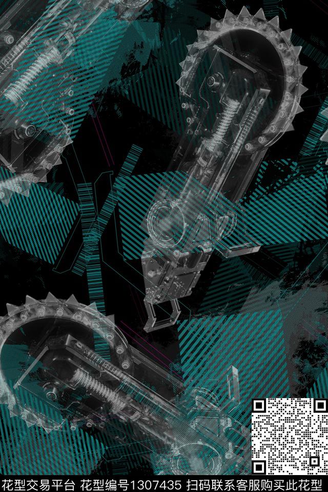 大牌男装几何元素酷黑时尚数码印花华亿平台下载（图片编号: 1307435） - 瓦栏（Walan）