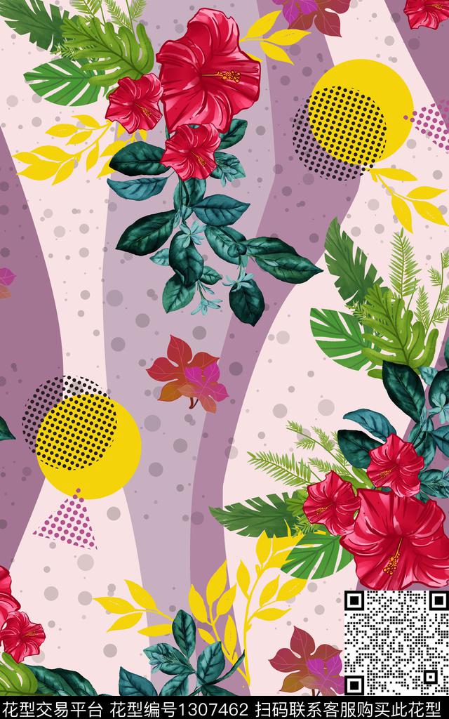 数码华亿平台几何花卉数码印花华亿平台下载（图片编号: 1307462） - 瓦栏（Walan）