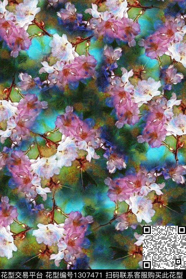 抽象花卉写意花卉数码印花华亿平台下载（图片编号: 1307471） - 瓦栏（Walan）