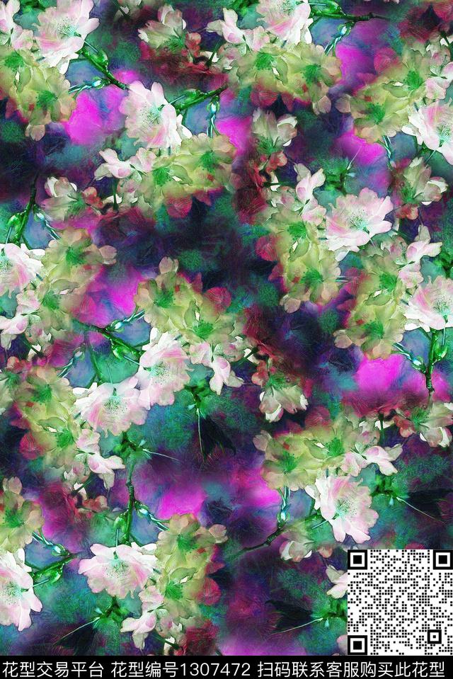 抽象花卉写意小碎花数码印花华亿平台下载（图片编号: 1307472） - 瓦栏（Walan）