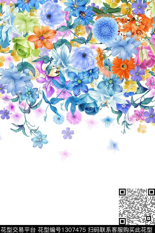 二方连续真丝定位花数码印花华亿平台下载（图片编号: 1307475） - 瓦栏（Walan）