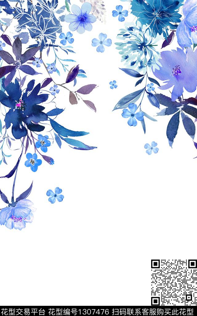 胸前独幅大花花卉数码印花华亿平台下载（图片编号: 1307476） - 瓦栏（Walan）