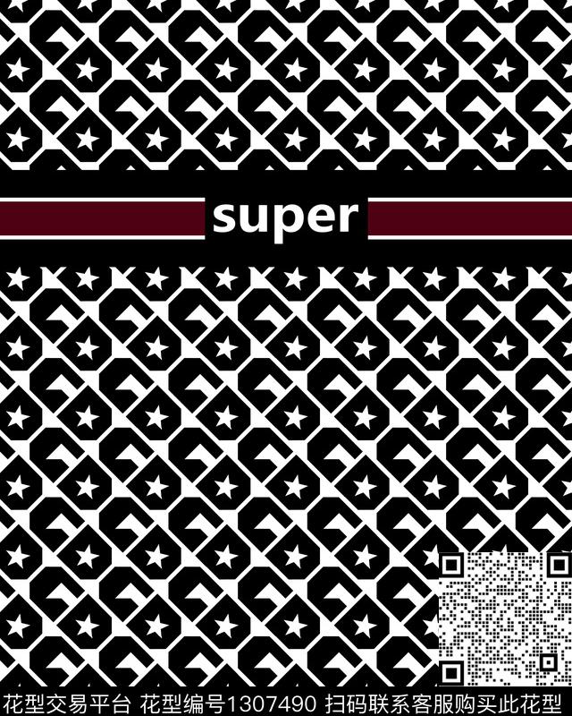 几何字母定位花传统印花华亿平台下载（图片编号: 1307490） - 瓦栏（Walan）