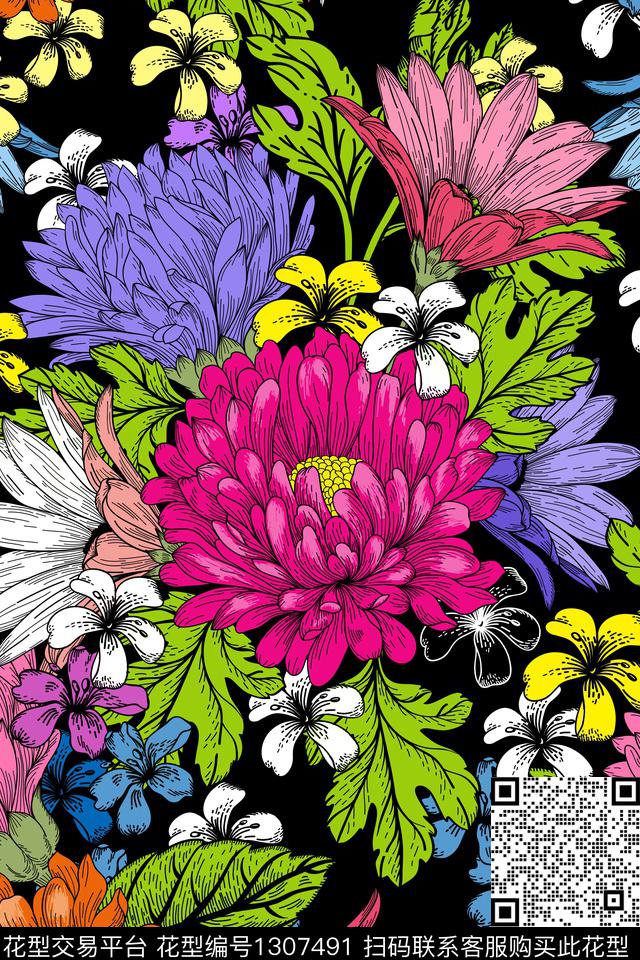 女装花卉大花传统印花华亿平台下载（图片编号: 1307491） - 瓦栏（Walan）