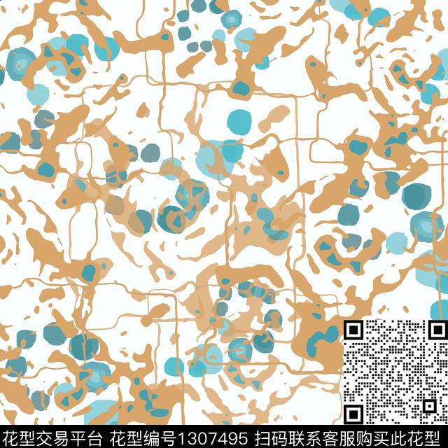 几何抽象圆圈与波点数码印花华亿平台下载（图片编号: 1307495） - 瓦栏（Walan）