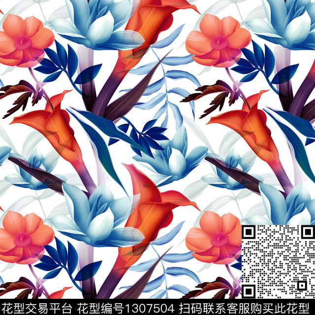 花卉马蹄莲白底花数码印花华亿平台下载（图片编号: 1307504） - 瓦栏（Walan）