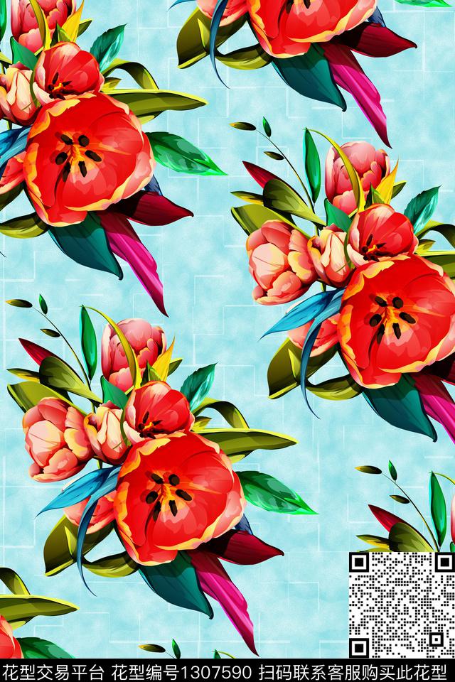 水彩复古手绘数码印花华亿平台下载（图片编号: 1307590） - 瓦栏（Walan）