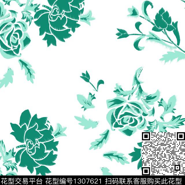 花卉满版散花大牌风传统印花华亿平台下载（图片编号: 1307621） - 瓦栏（Walan）