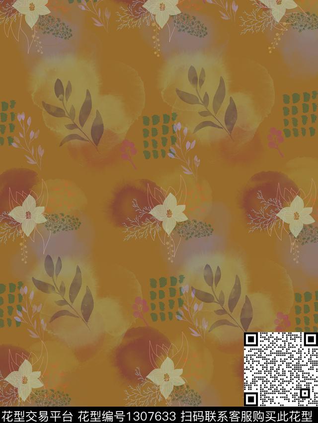 橙色插画涂鸦数码印花华亿平台下载（图片编号: 1307633） - 瓦栏（Walan）