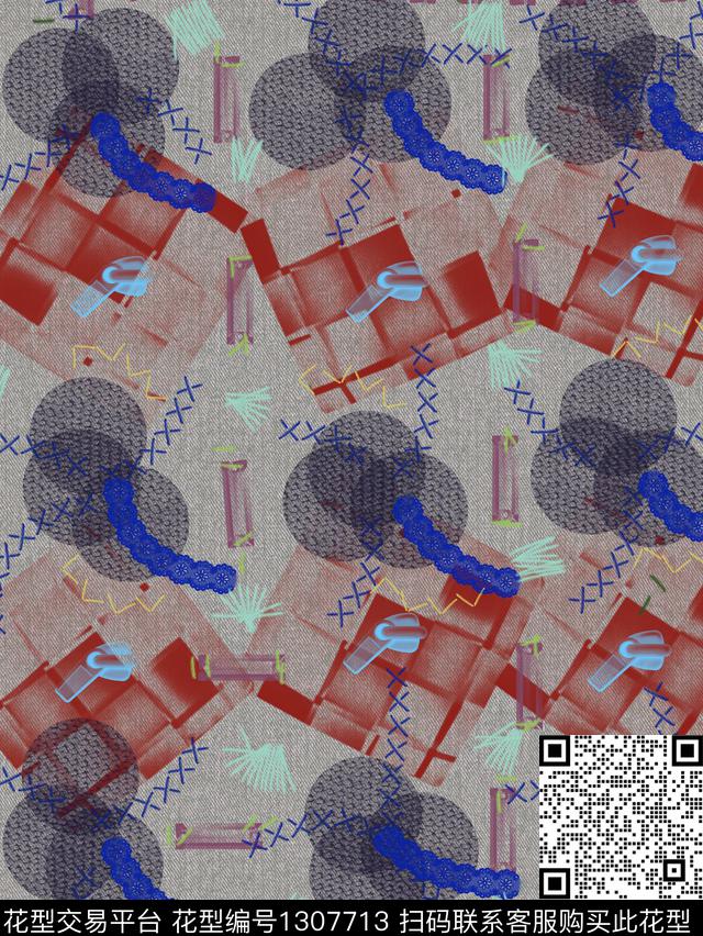 插画涂鸦几何数码印花华亿平台下载（图片编号: 1307713） - 瓦栏（Walan）