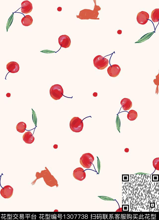 水果樱桃清爽数码印花华亿平台下载（图片编号: 1307738） - 瓦栏（Walan）