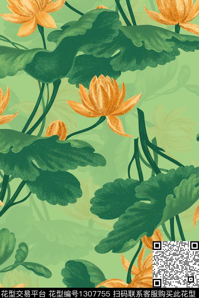 原创手绘植物花草素雅简约数码印花华亿平台下载（图片编号: 1307755） - 瓦栏（Walan）