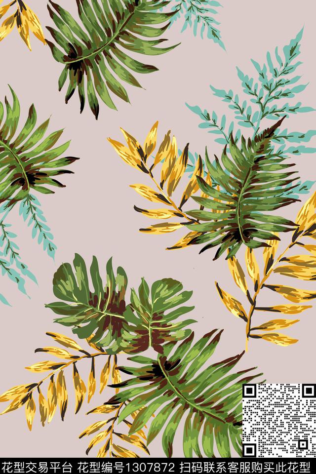 休闲卡通绿植树叶传统印花华亿平台下载（图片编号: 1307872） - 瓦栏（Walan）