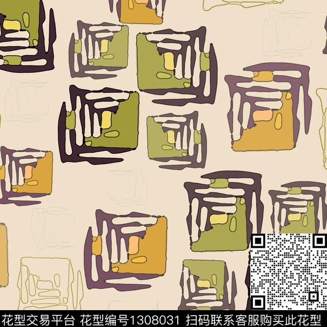 几何抽象手绘线条笔触数码印花华亿平台下载（图片编号: 1308031） - 瓦栏（Walan）