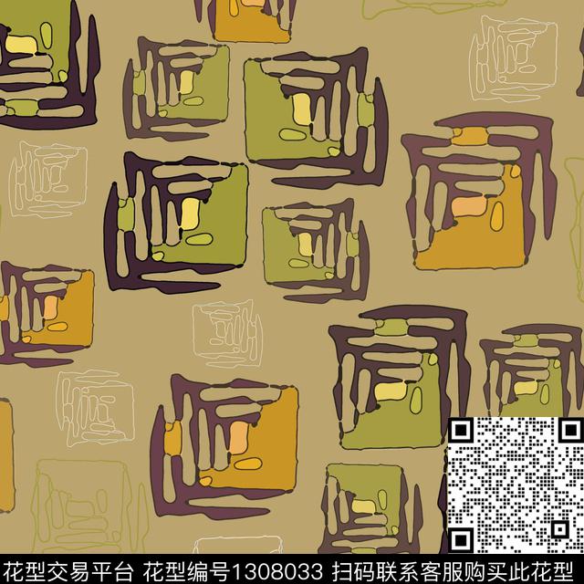 几何抽象手绘线条笔触数码印花华亿平台下载（图片编号: 1308033） - 瓦栏（Walan）