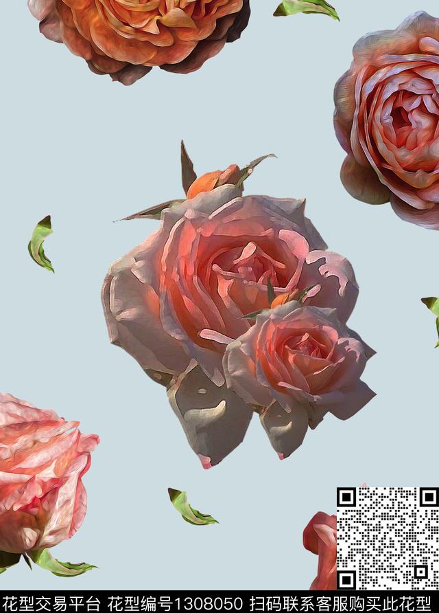 花卉满版散花清爽底花卉数码印花华亿平台下载（图片编号: 1308050） - 瓦栏（Walan）