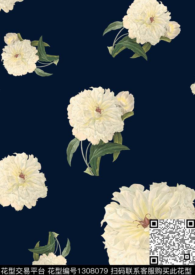 白花花卉数码印花华亿平台下载（图片编号: 1308079） - 瓦栏（Walan）