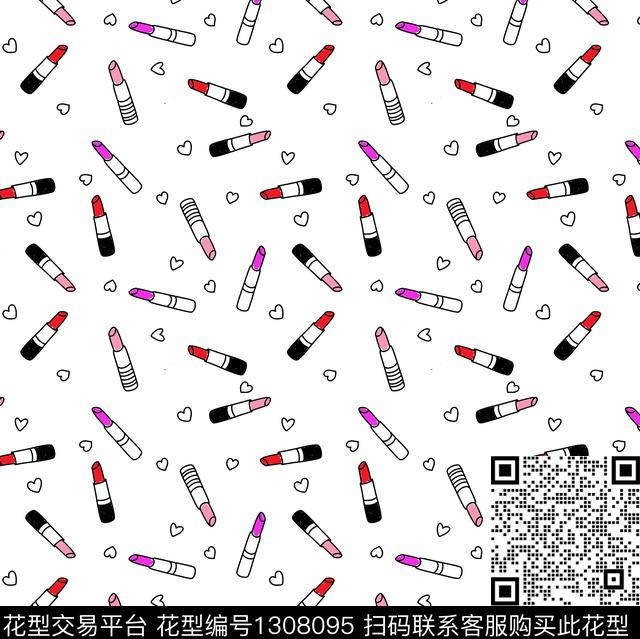 口红爱心白底花传统印花华亿平台下载（图片编号: 1308095） - 瓦栏（Walan）
