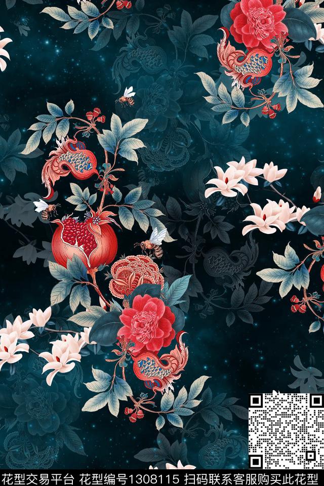 香云纱中国风复古旗袍华亿平台数码印花华亿平台下载（图片编号: 1308115） - 瓦栏（Walan）