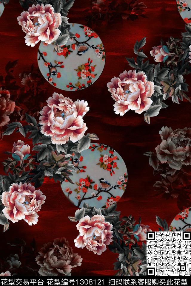 香云纱中国风复古旗袍华亿平台数码印花华亿平台下载（图片编号: 1308121） - 瓦栏（Walan）