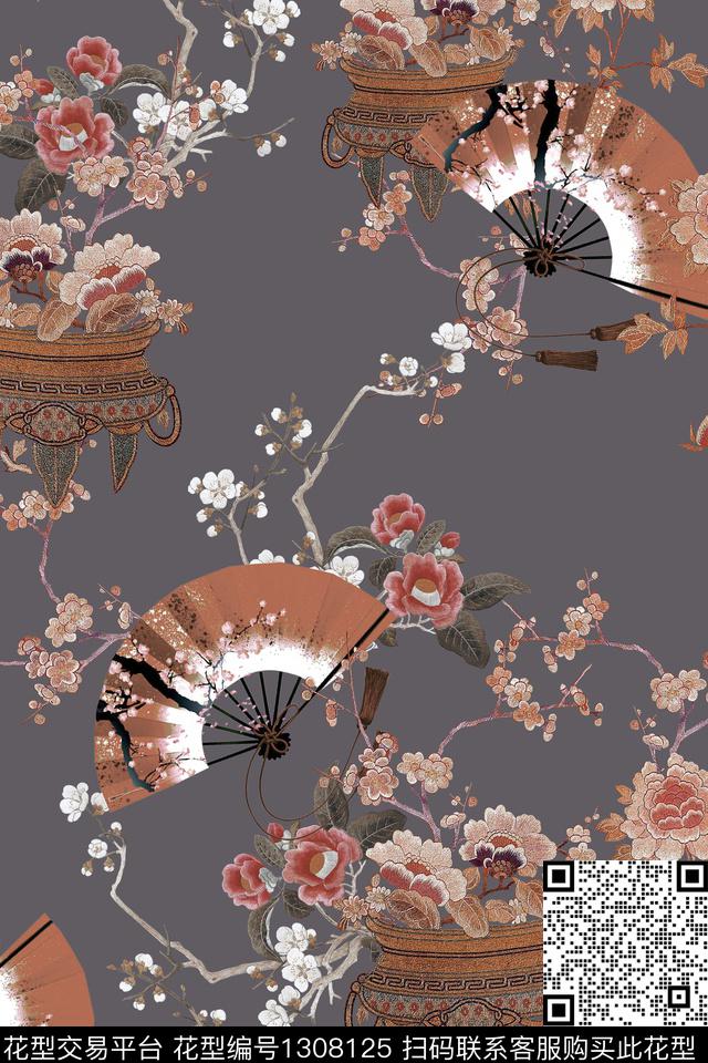 真丝中国风华亿平台复古旗袍华亿平台数码印花华亿平台下载（图片编号: 1308125） - 瓦栏（Walan）