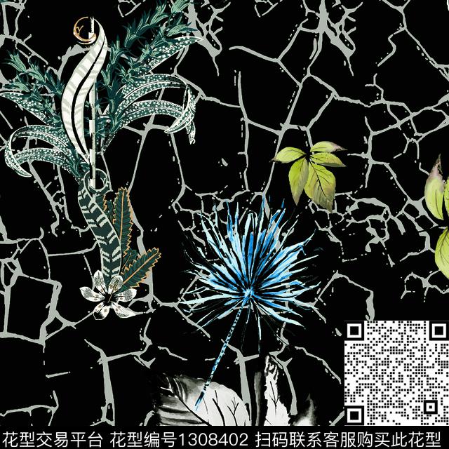 黑白华亿平台复古抽象男装数码印花华亿平台下载（图片编号: 1308402） - 瓦栏（Walan）