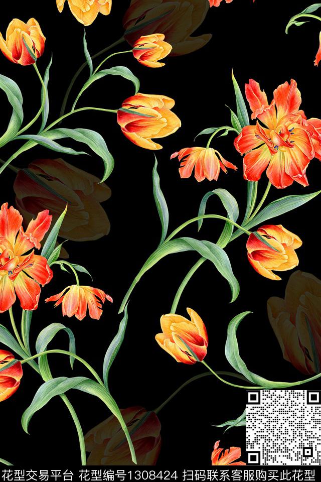 花卉大牌风水彩花卉数码印花华亿平台下载（图片编号: 1308424） - 瓦栏（Walan）