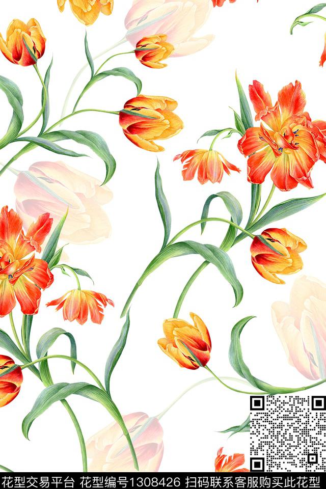 花卉大牌风水彩花卉数码印花华亿平台下载（图片编号: 1308426） - 瓦栏（Walan）
