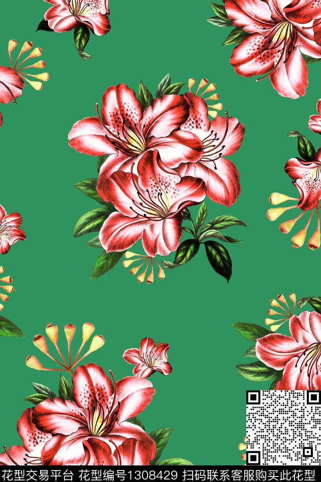 花卉大牌风水彩花卉数码印花华亿平台下载（图片编号: 1308429） - 瓦栏（Walan）