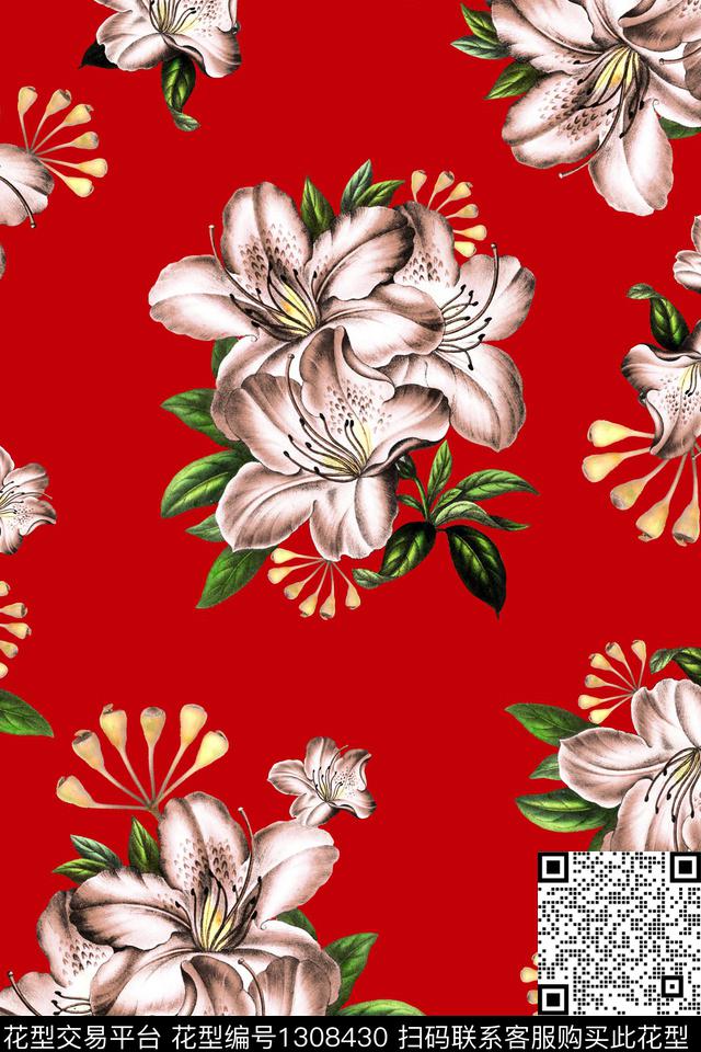 花卉大牌风水彩花卉数码印花华亿平台下载（图片编号: 1308430） - 瓦栏（Walan）