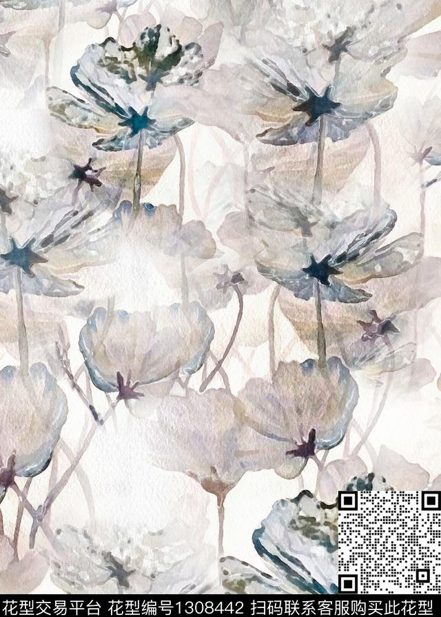 温室花卉趋势华亿平台抽象花卉数码印花华亿平台下载（图片编号: 1308442） - 瓦栏（Walan）