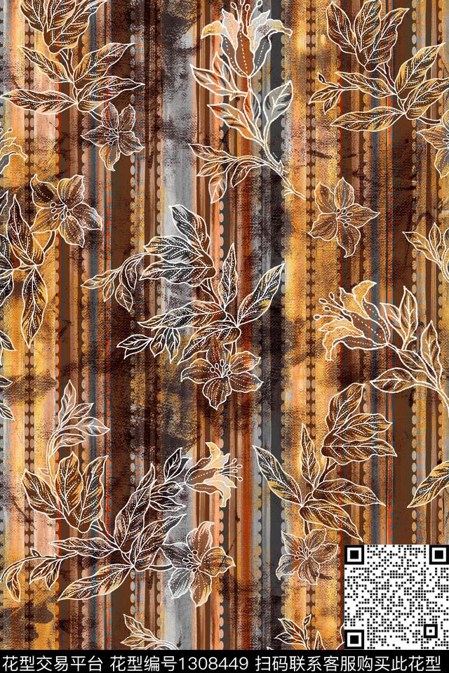 花卉大牌风条纹数码印花华亿平台下载（图片编号: 1308449） - 瓦栏（Walan）