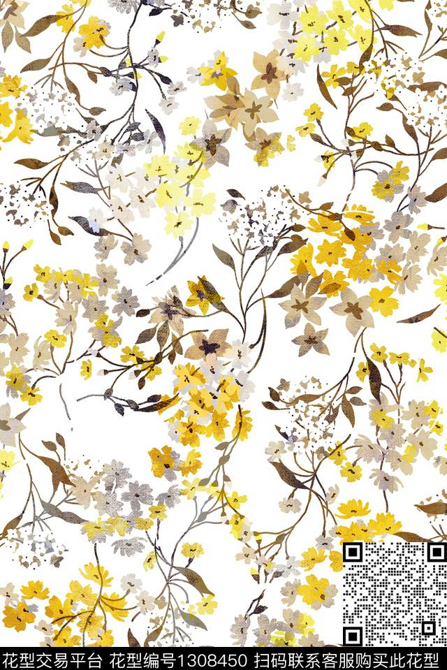 花卉满版散花大牌风数码印花华亿平台下载（图片编号: 1308450） - 瓦栏（Walan）