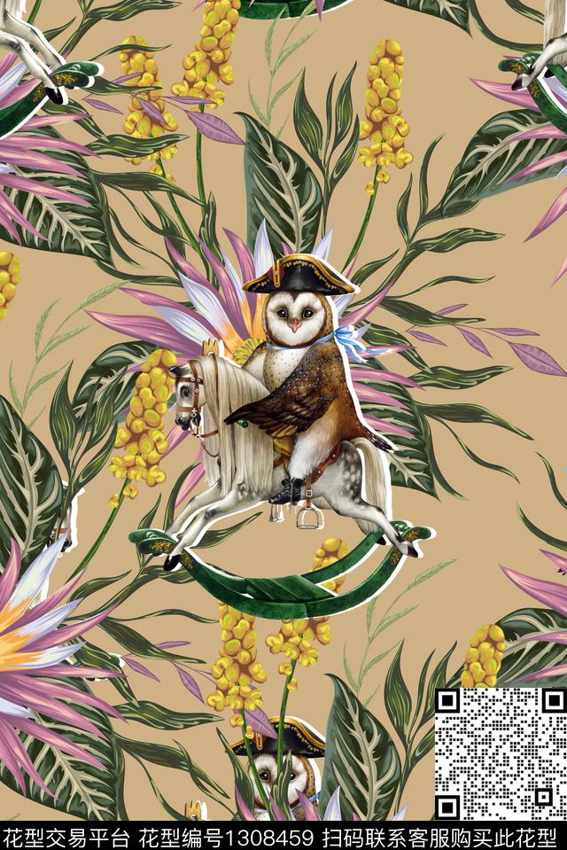 植物花草原创手绘水彩动物数码印花华亿平台下载（图片编号: 1308459） - 瓦栏（Walan）
