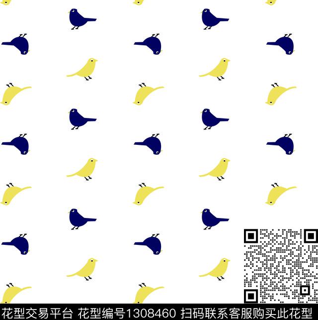 抽象鸟白底花传统印花华亿平台下载（图片编号: 1308460） - 瓦栏（Walan）