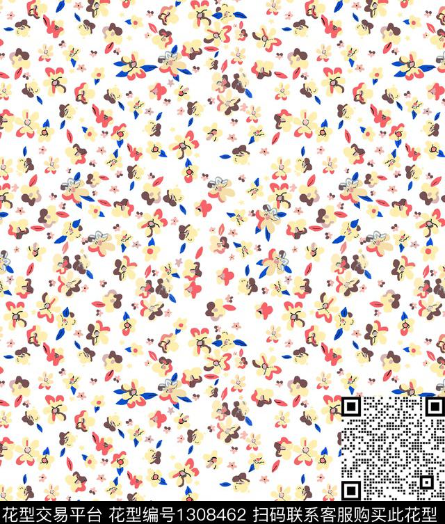 白底花花卉抽象传统印花华亿平台下载（图片编号: 1308462） - 瓦栏（Walan）