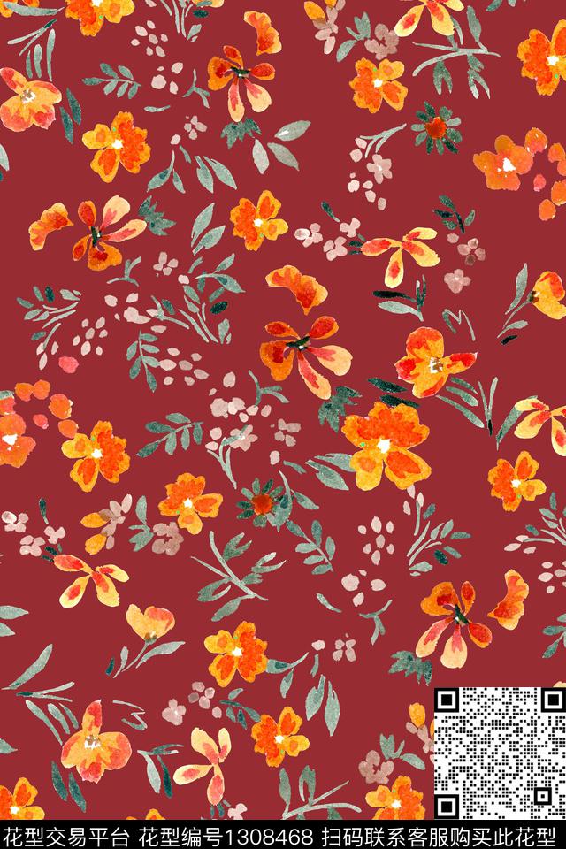 花卉大牌风抽象数码印花华亿平台下载（图片编号: 1308468） - 瓦栏（Walan）