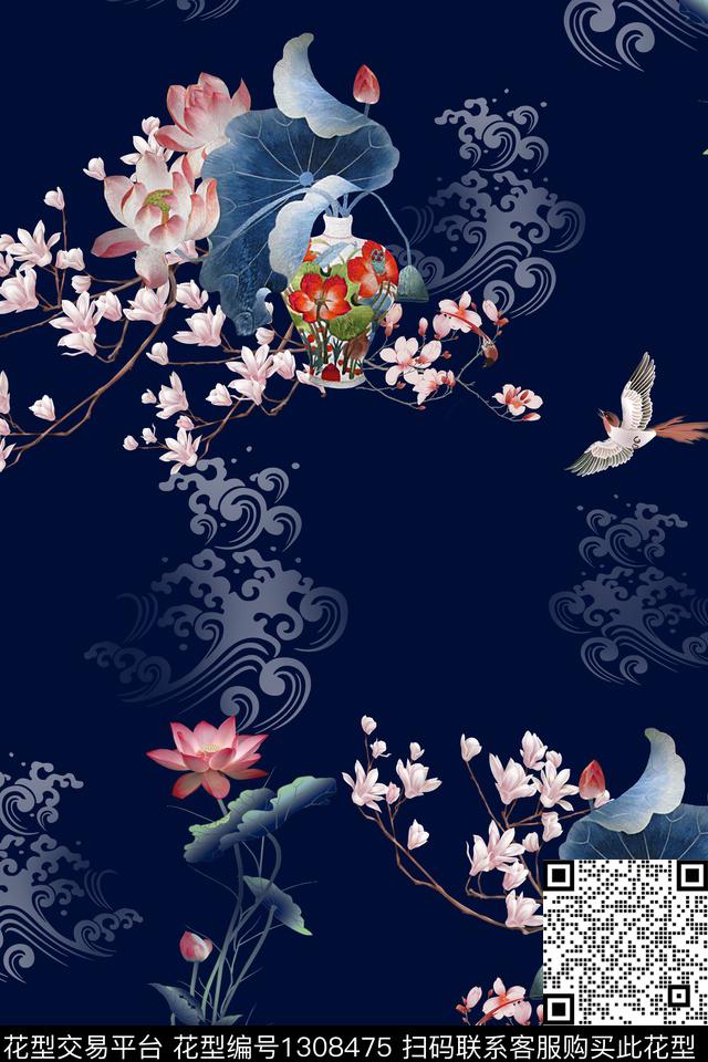 真丝中国风华亿平台纯色底数码印花华亿平台下载（图片编号: 1308475） - 瓦栏（Walan）