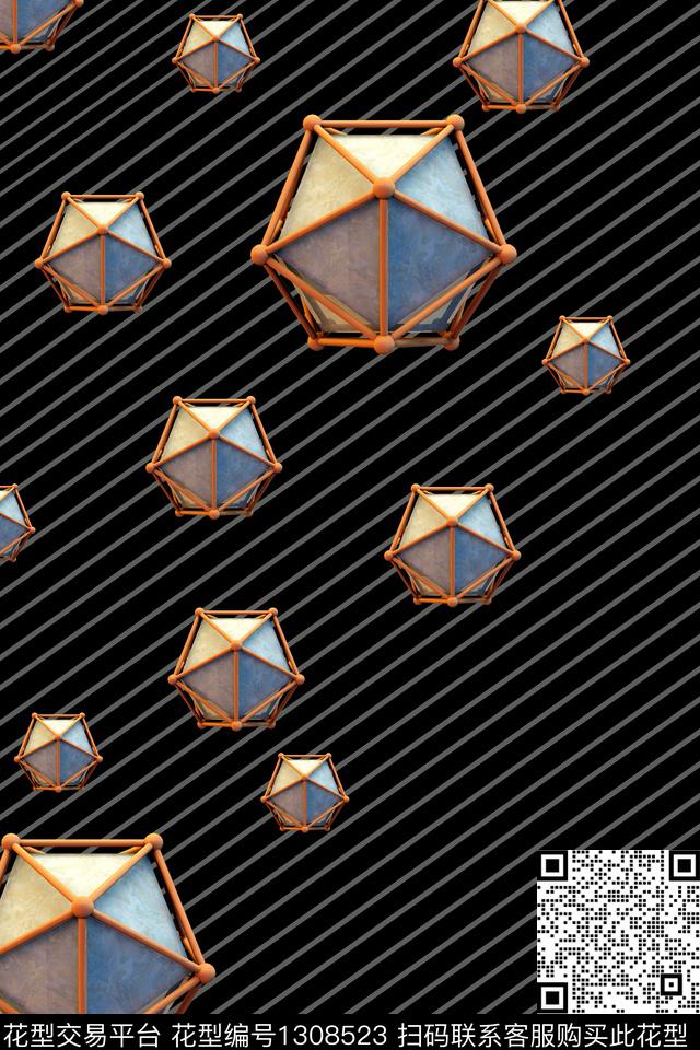 黑底花卉线条时尚数码印花华亿平台下载（图片编号: 1308523） - 瓦栏（Walan）