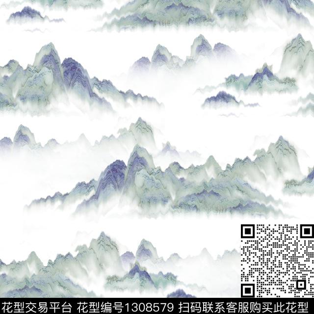 纸印花窗帘黑白华亿平台传统印花华亿平台下载（图片编号: 1308579） - 瓦栏（Walan）