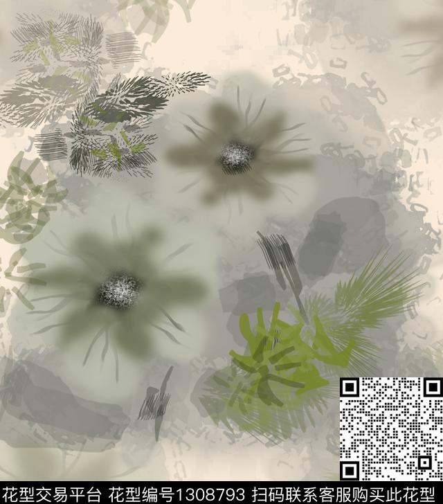 水墨风绘画花卉数码印花华亿平台下载（图片编号: 1308793） - 瓦栏（Walan）