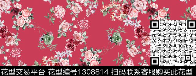 花卉热带华亿平台手绘玫瑰传统印花华亿平台下载（图片编号: 1308814） - 瓦栏（Walan）